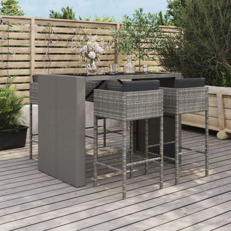 5-delige Tuinbarset met kussens poly rattan grijs