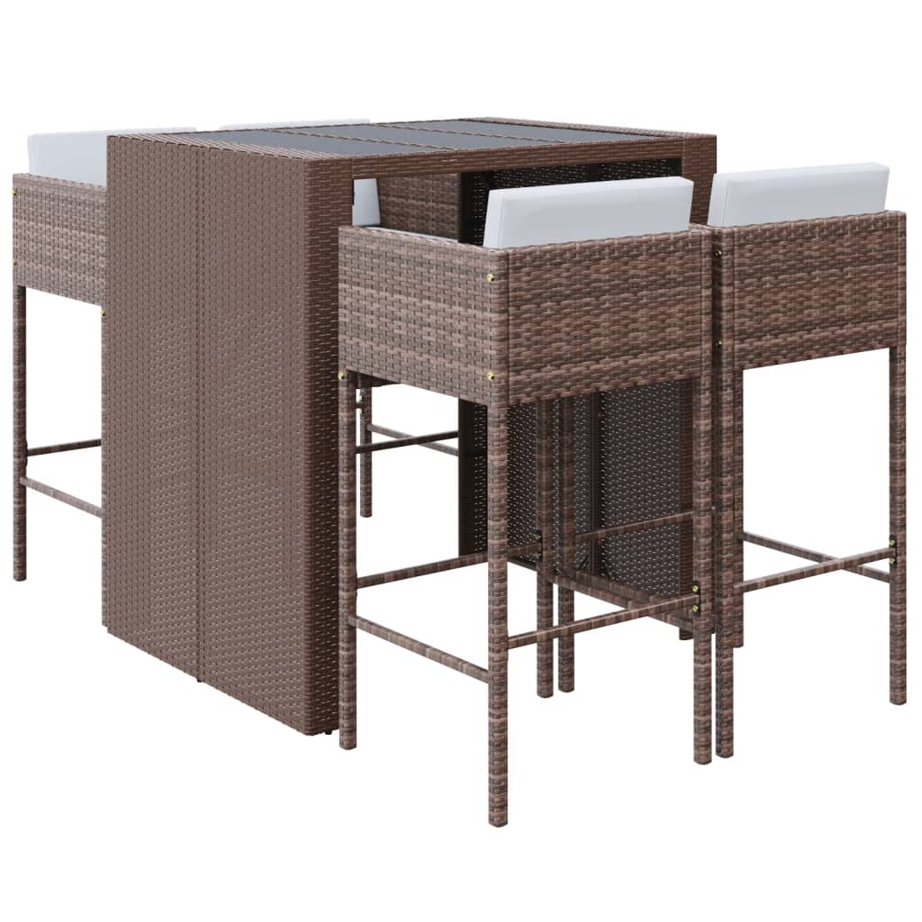 -Delige Tuinbarset Met Kussens Poly Rattan Bruin
