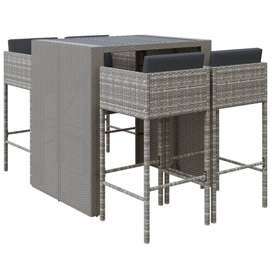 Tuinbarset Met Kussens Poly Rattan Grijs