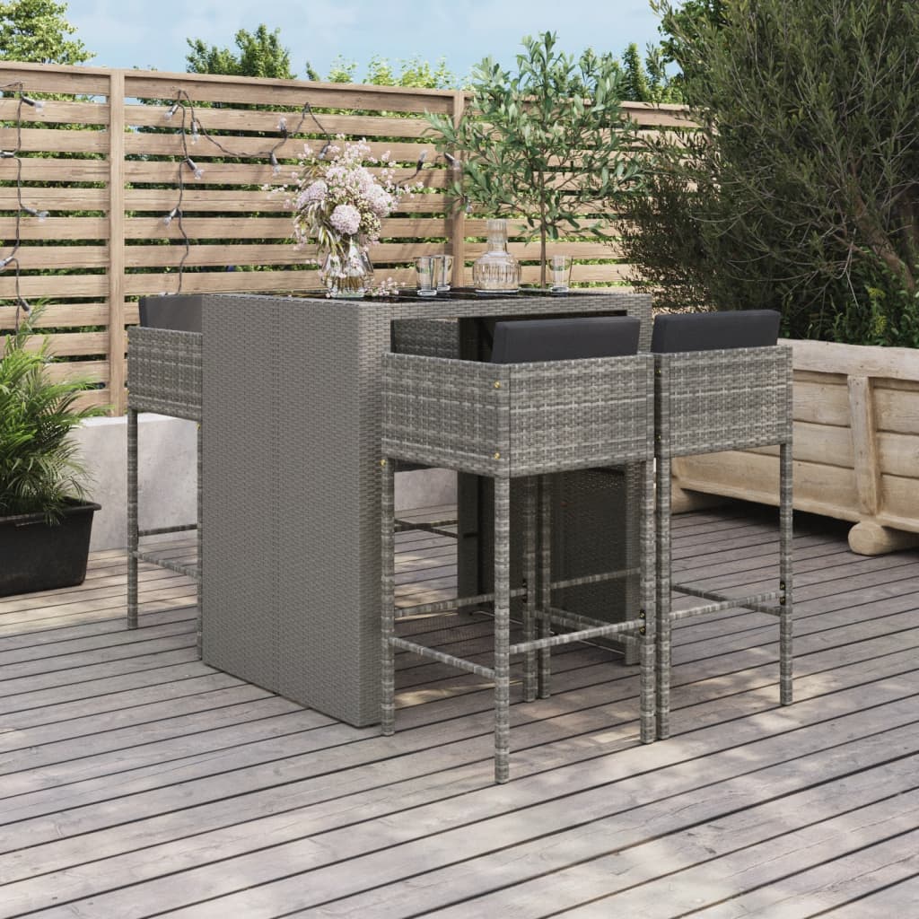 Tuinbarset Met Kussens Poly Rattan Grijs