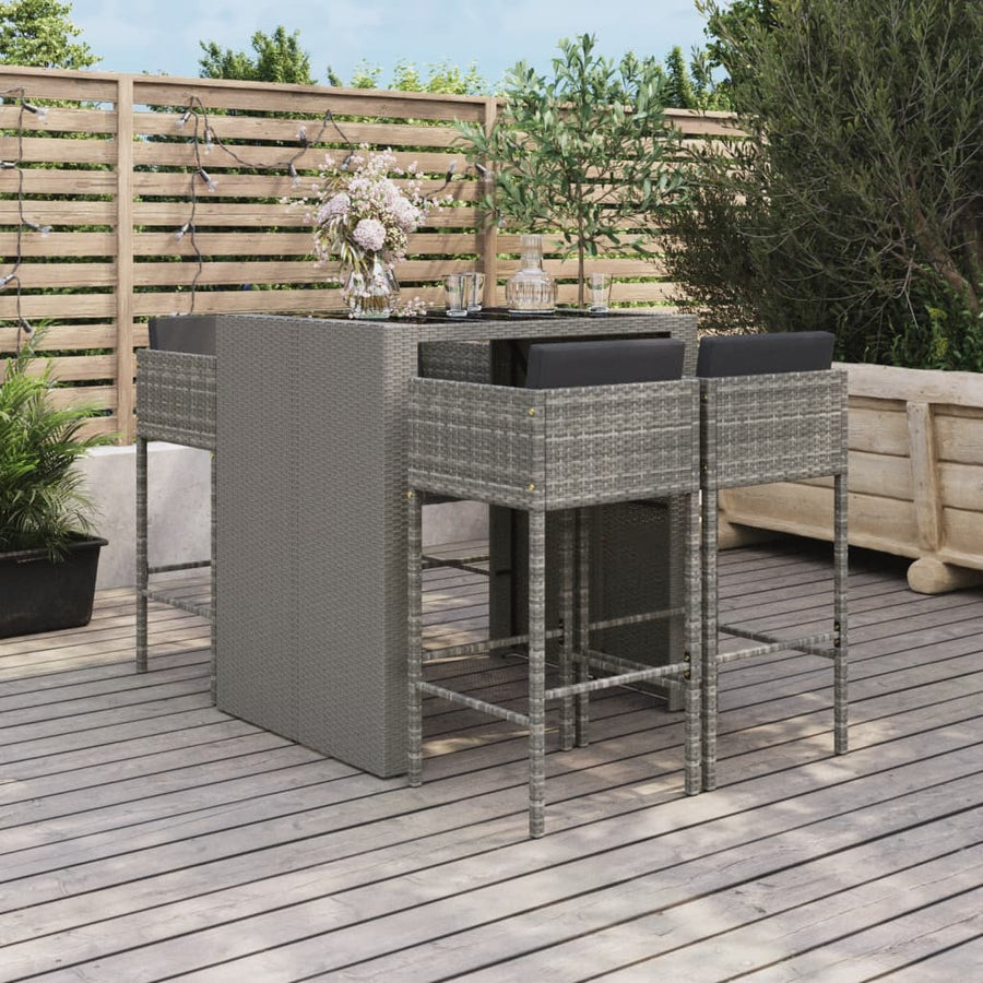 Tuinbarset Met Kussens Poly Rattan Grijs