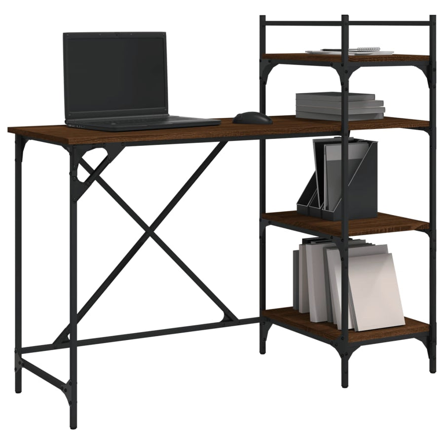 Computerbureau Met Schappen 120X47X109 Cm bruin eikenkleur