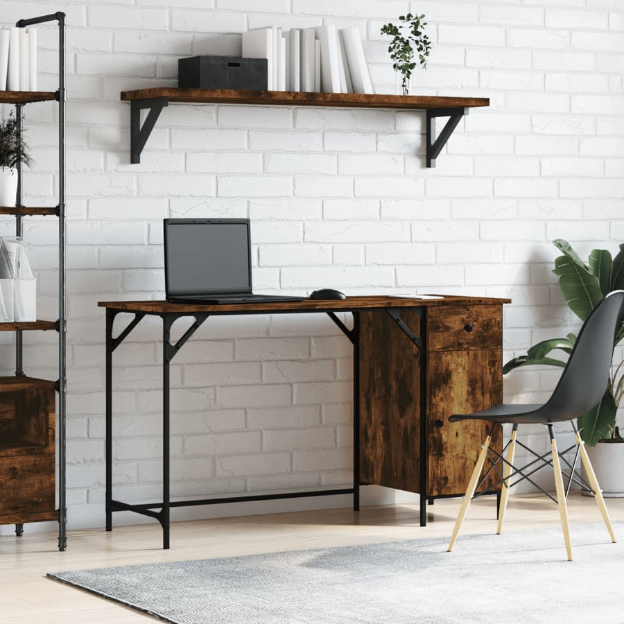 Bureau 131X48X75 Cm Bewerkt Hout Gerookt Eikenkleurig