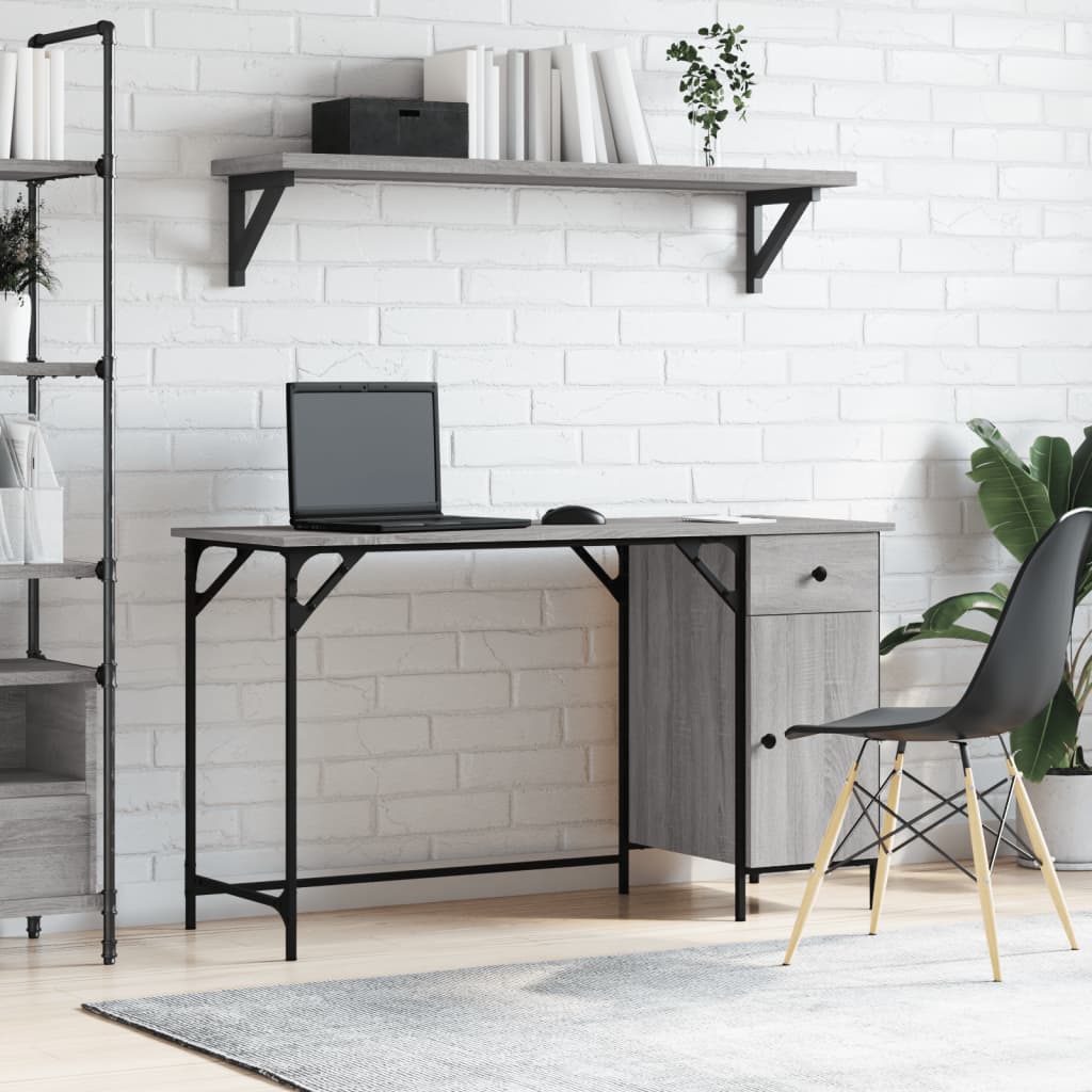 Bureau 131X48X75 Cm Bewerkt Hout Eikenkleurig Grijs sonoma