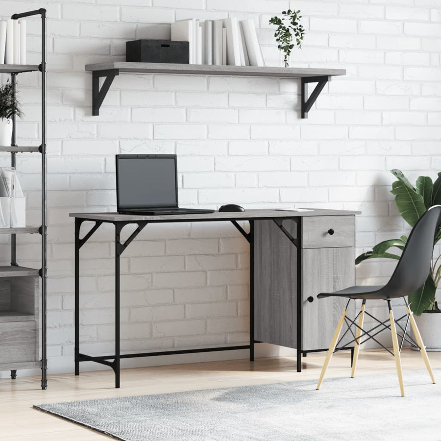 Bureau 131X48X75 Cm Bewerkt Hout Eikenkleurig Grijs sonoma