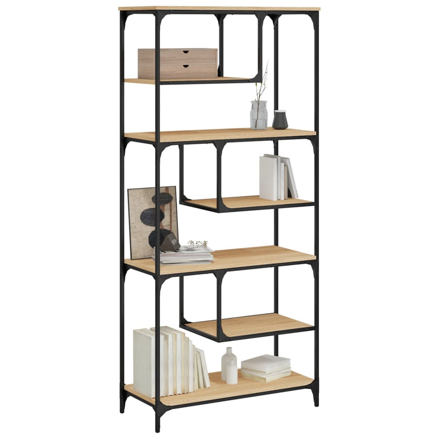 Boekenkast 81X36X176 Cm Bewerkt Hout Kleurig Sonoma eiken