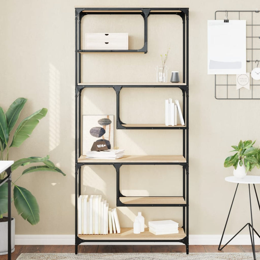 Boekenkast 81X36X176 Cm Bewerkt Hout Kleurig Sonoma eiken