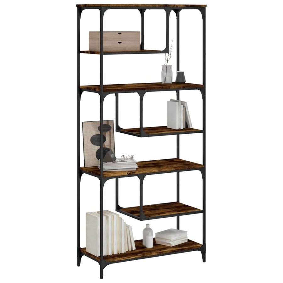 Boekenkast 81X36X176 Cm Bewerkt Hout Kleurig Gerookt eiken