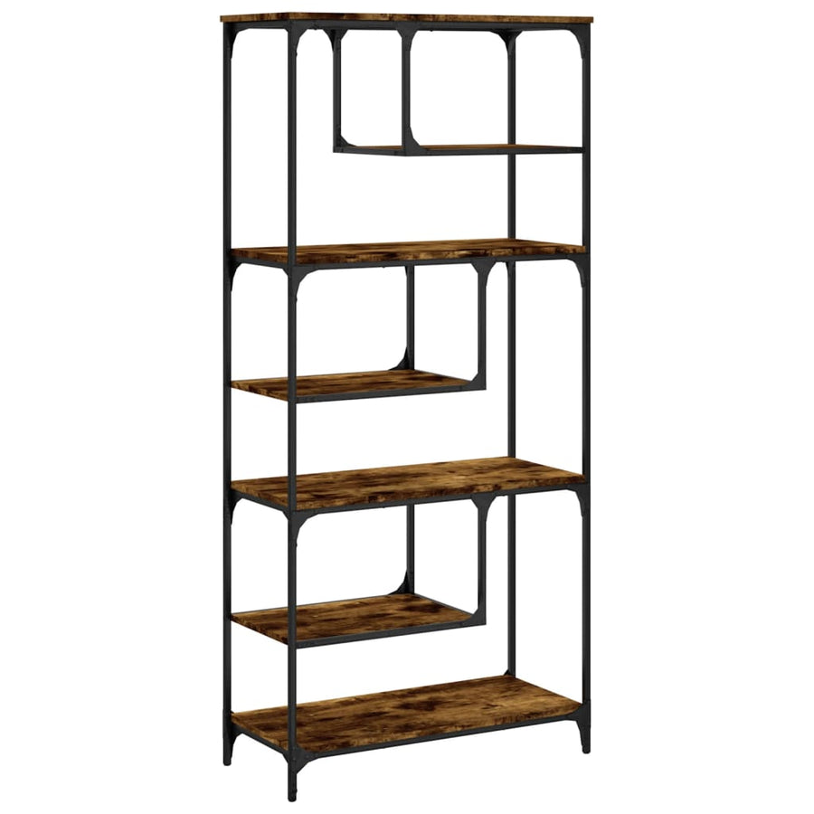 Boekenkast 81X36X176 Cm Bewerkt Hout Kleurig Gerookt eiken