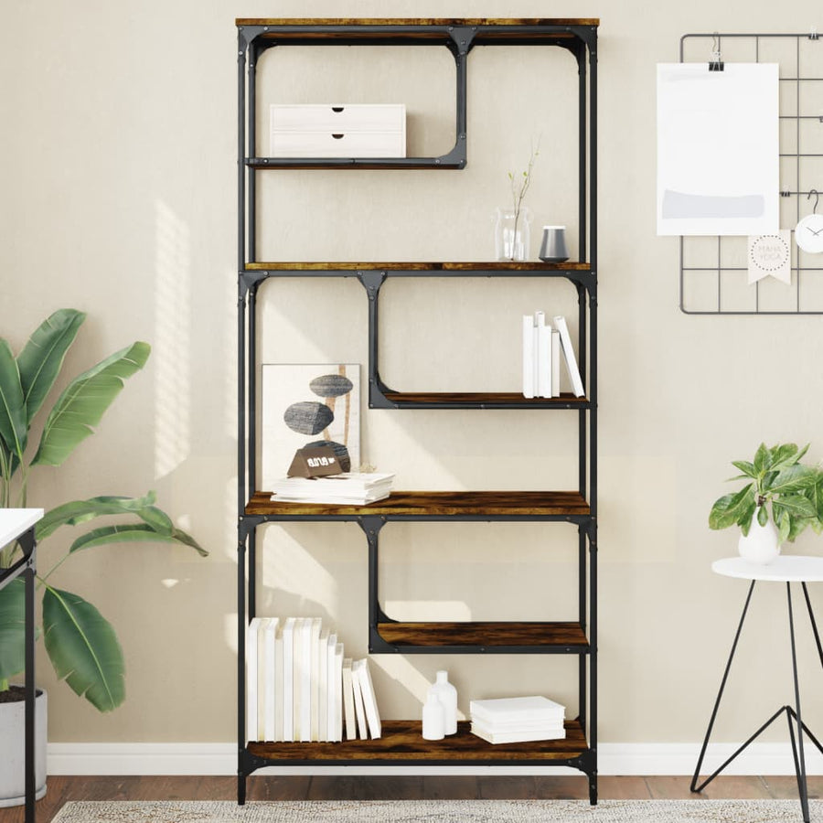 Boekenkast 81X36X176 Cm Bewerkt Hout Kleurig Gerookt eiken