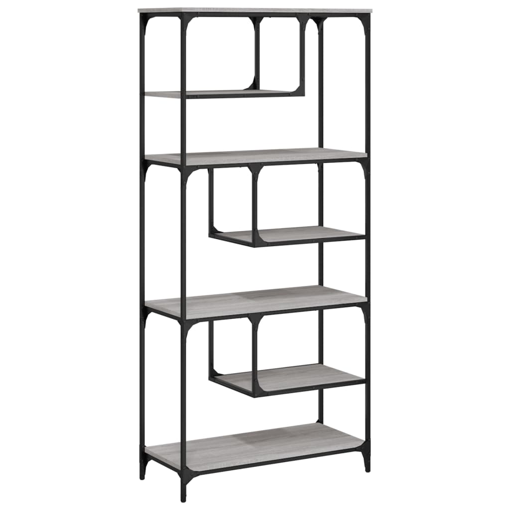 Boekenkast 81X36X176 Cm Bewerkt Hout Grijs Sonoma Eikenkleurig
