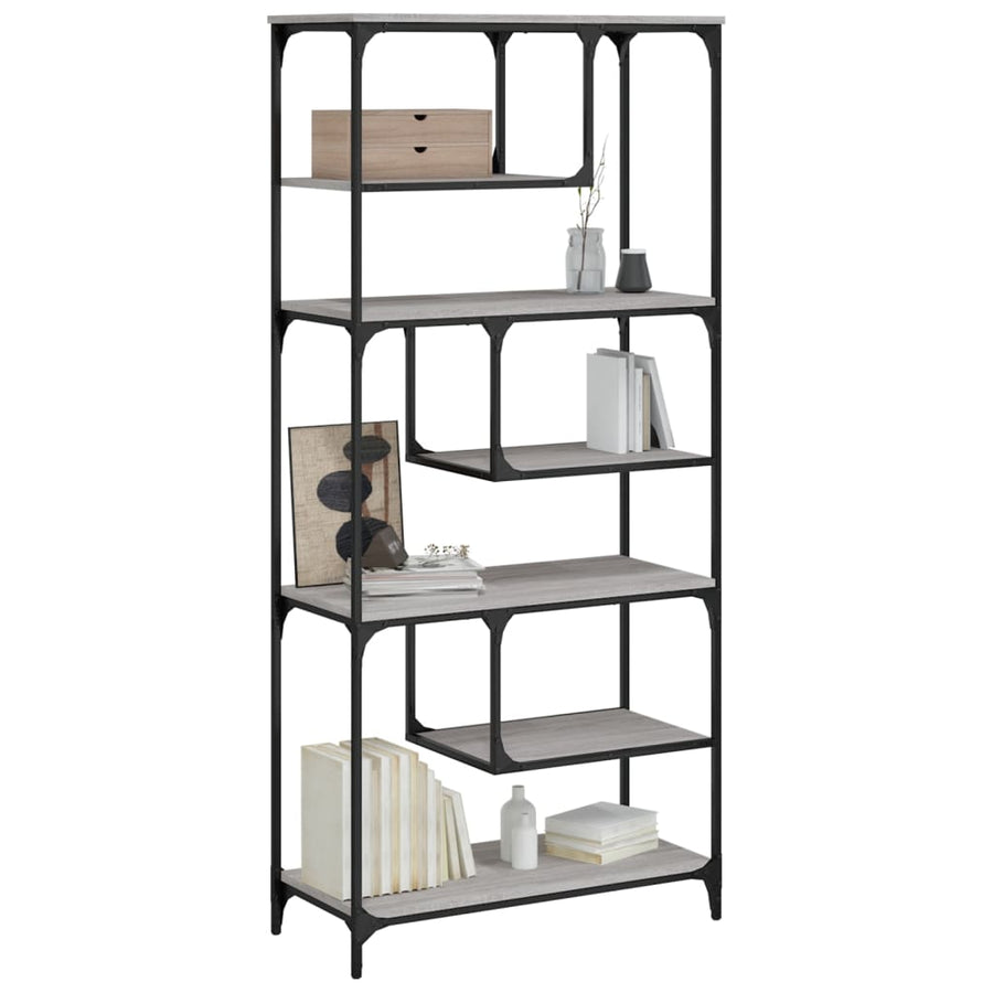 Boekenkast 81X36X176 Cm Bewerkt Hout Grijs Sonoma Eikenkleurig