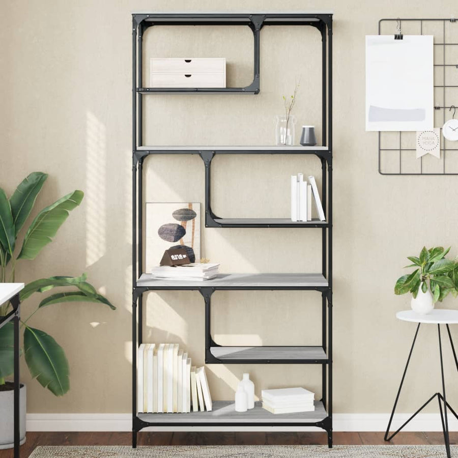 Boekenkast 81X36X176 Cm Bewerkt Hout Grijs Sonoma Eikenkleurig
