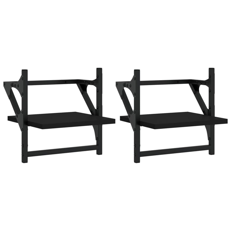 Wandschappen met stangen 2 st 30x25x30 cm zwart 30 x 25 x 30 cm Zwart