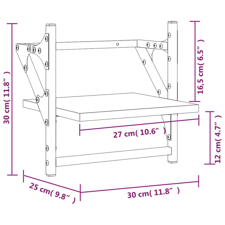 Wandschappen met stangen 2 st 30x25x30 cm zwart 30 x 25 x 30 cm Zwart