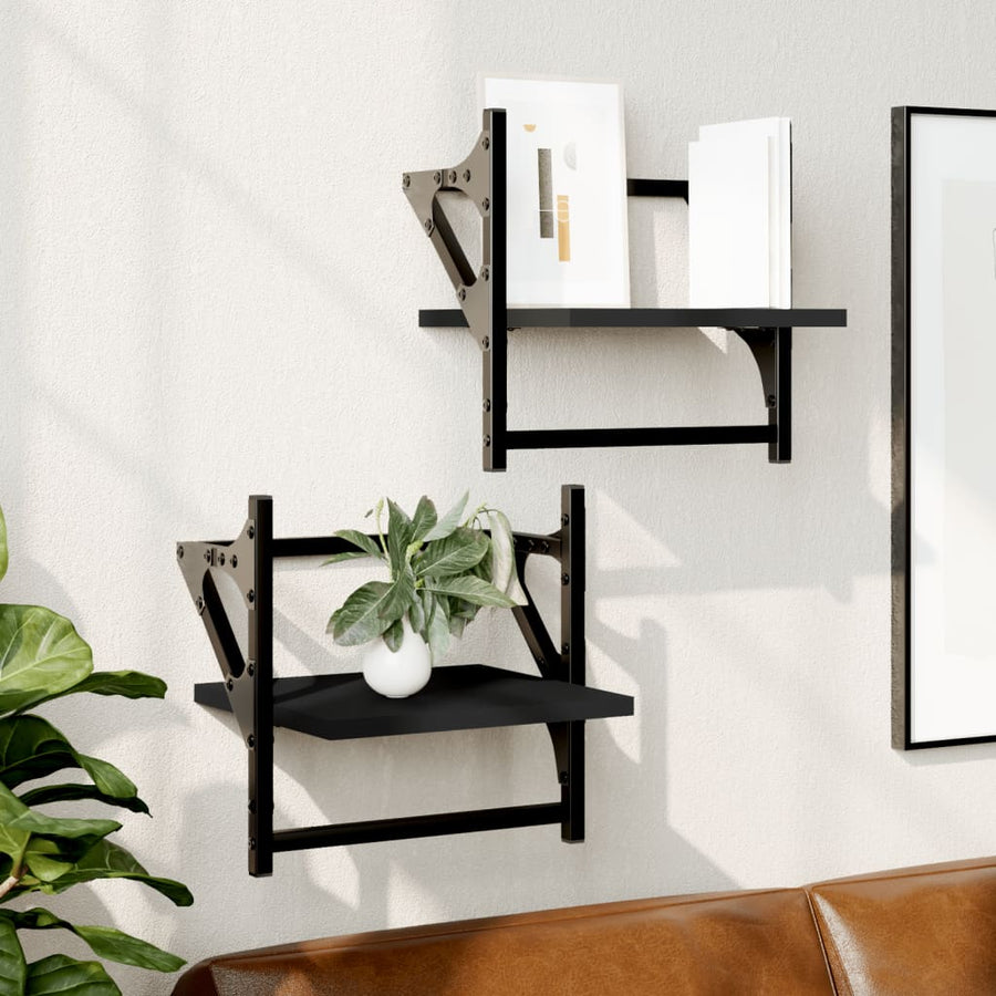 Wandschappen met stangen 2 st 30x25x30 cm zwart 30 x 25 x 30 cm Zwart