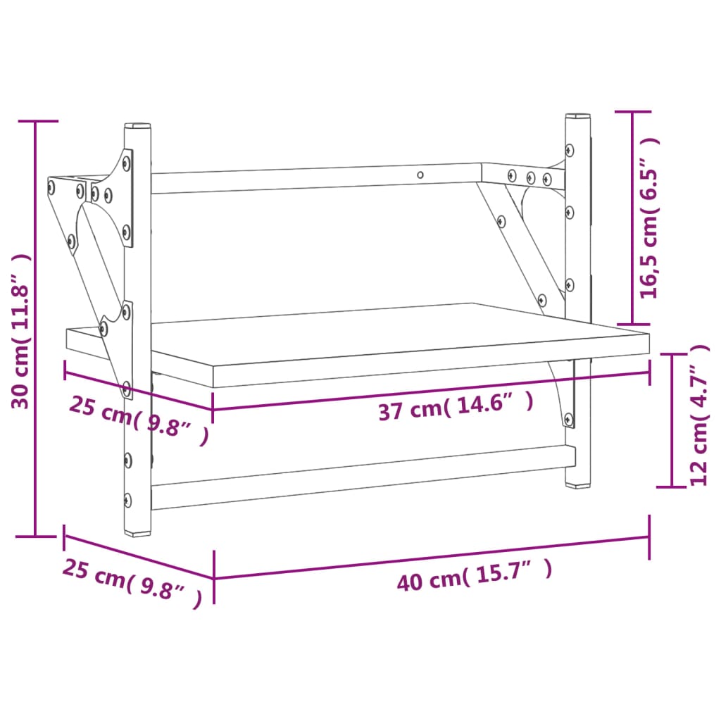 Wandschappen Met Stangen 40 x 25 x 30 cm Zwart