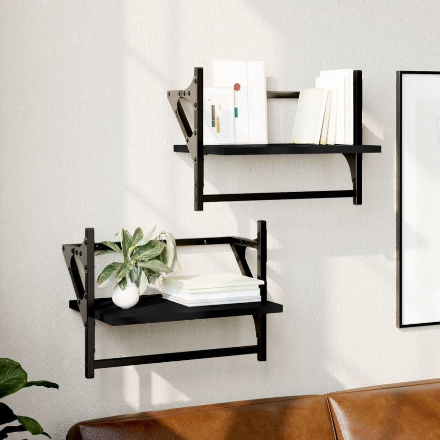 Wandschappen Met Stangen 40 x 25 x 30 cm Zwart
