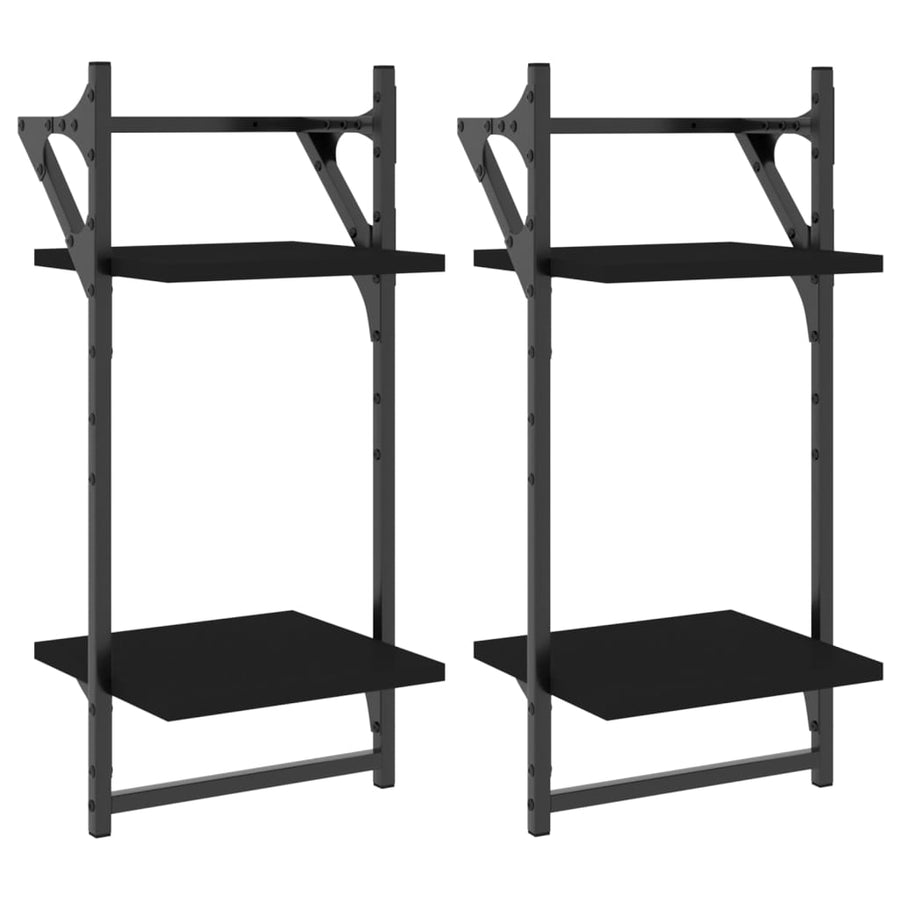 Wandschappen 2-Laags Met Stangen 2 St 30X25X65 Cm Zwart