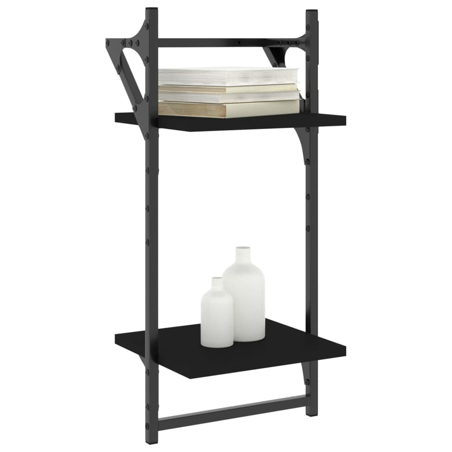 Wandschappen 2-Laags Met Stangen 2 St 30X25X65 Cm Zwart