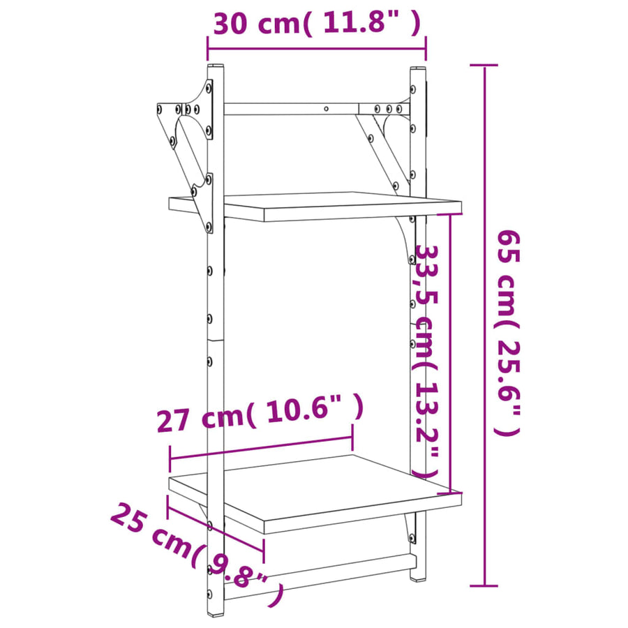 Wandschappen 2-Laags Met Stangen 2 St 30X25X65 Cm Zwart