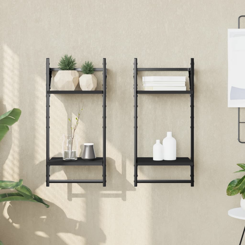 Wandschappen 2-Laags Met Stangen 2 St 30X25X65 Cm Zwart