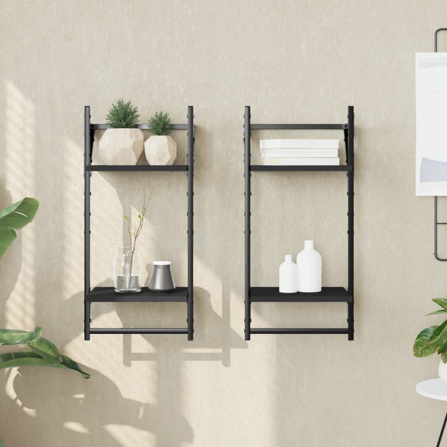 Wandschappen 2-Laags Met Stangen 2 St 30X25X65 Cm Zwart