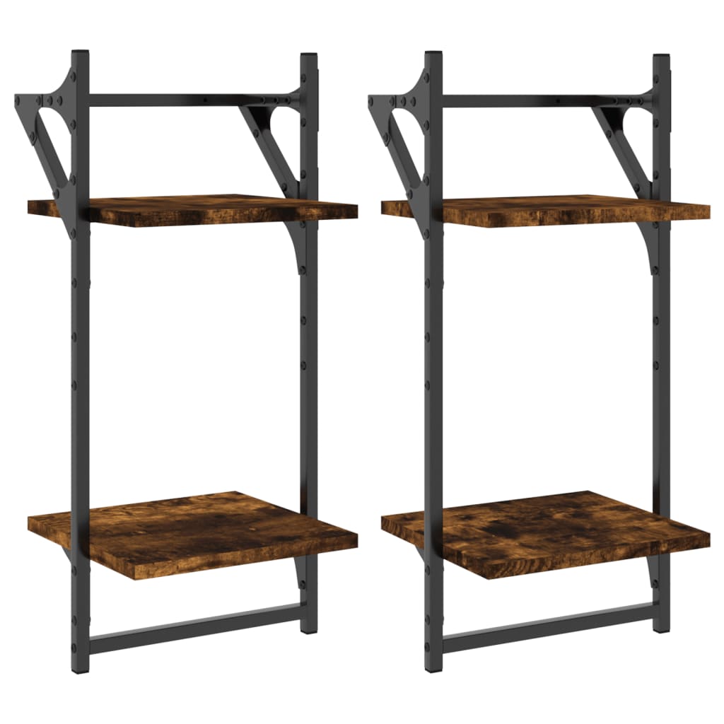 Wandschappen 2-Laags Met Stangen 2 St 30X25X65 Cm Gerookt Eiken