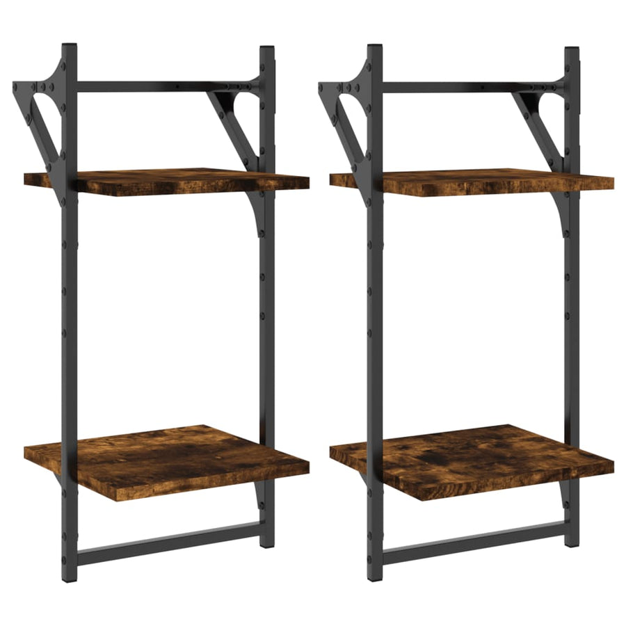 Wandschappen 2-Laags Met Stangen 2 St 30X25X65 Cm Gerookt Eiken