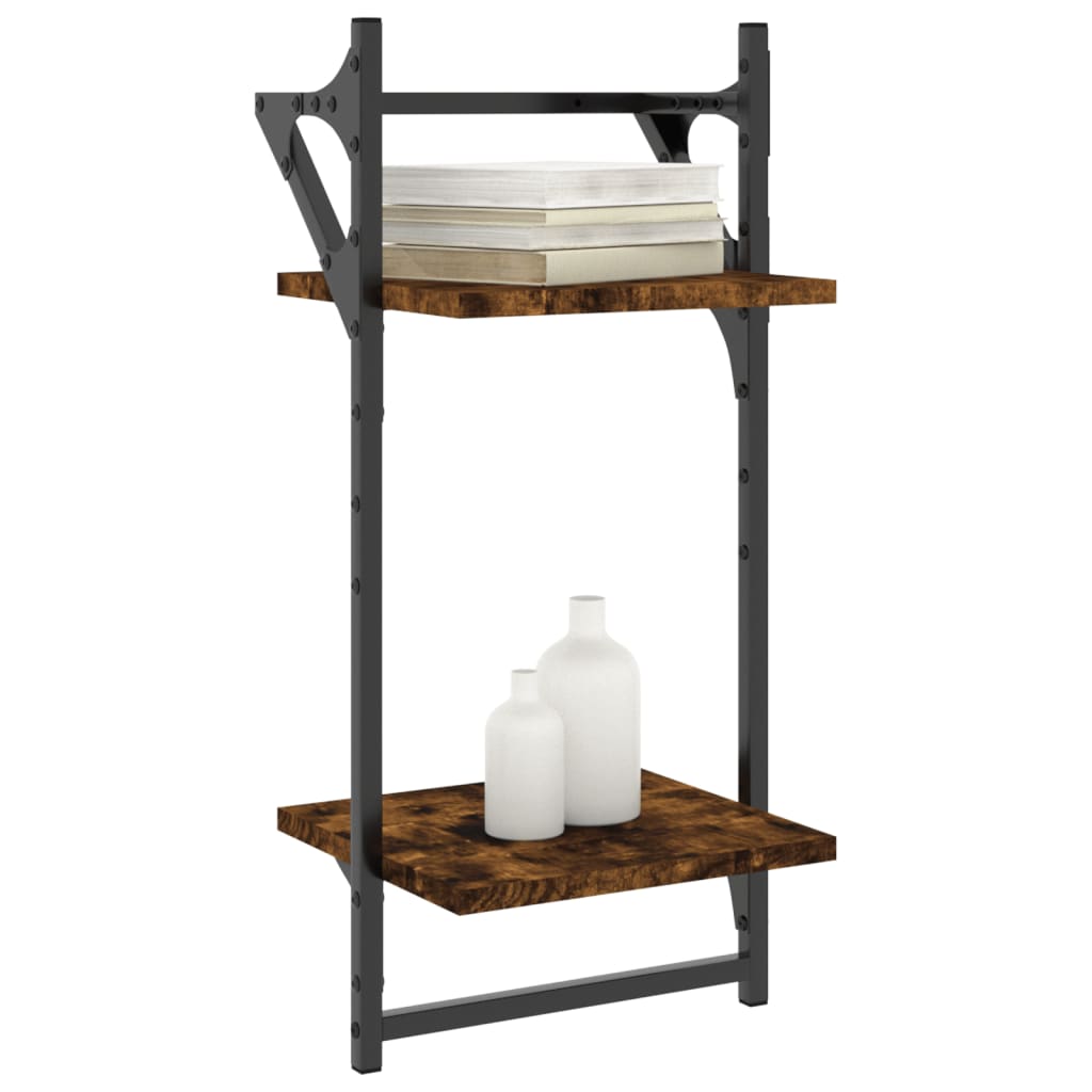 Wandschappen 2-Laags Met Stangen 2 St 30X25X65 Cm Gerookt Eiken