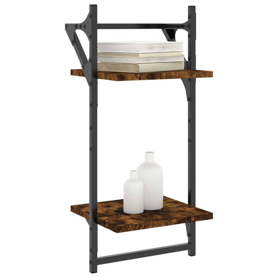 Wandschappen 2-Laags Met Stangen 2 St 30X25X65 Cm Gerookt Eiken