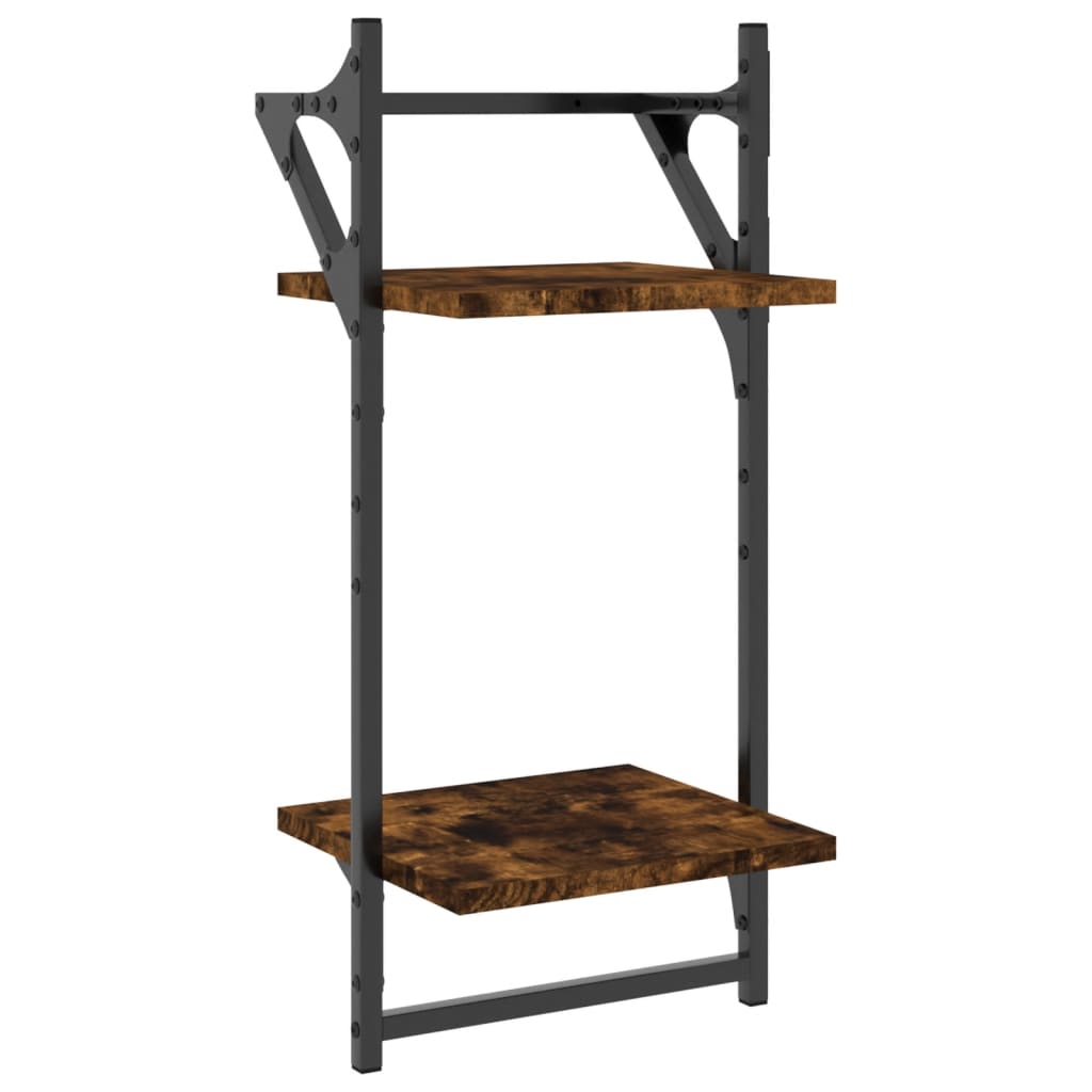 Wandschappen 2-Laags Met Stangen 2 St 30X25X65 Cm Gerookt Eiken