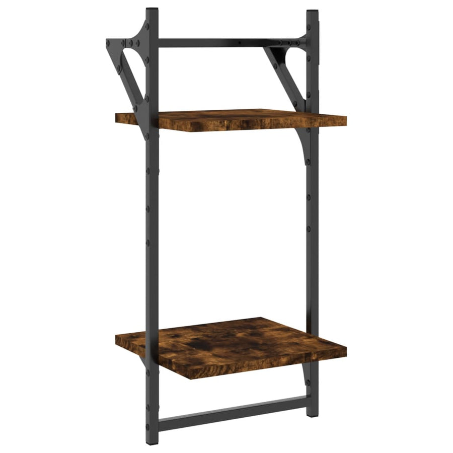 Wandschappen 2-Laags Met Stangen 2 St 30X25X65 Cm Gerookt Eiken