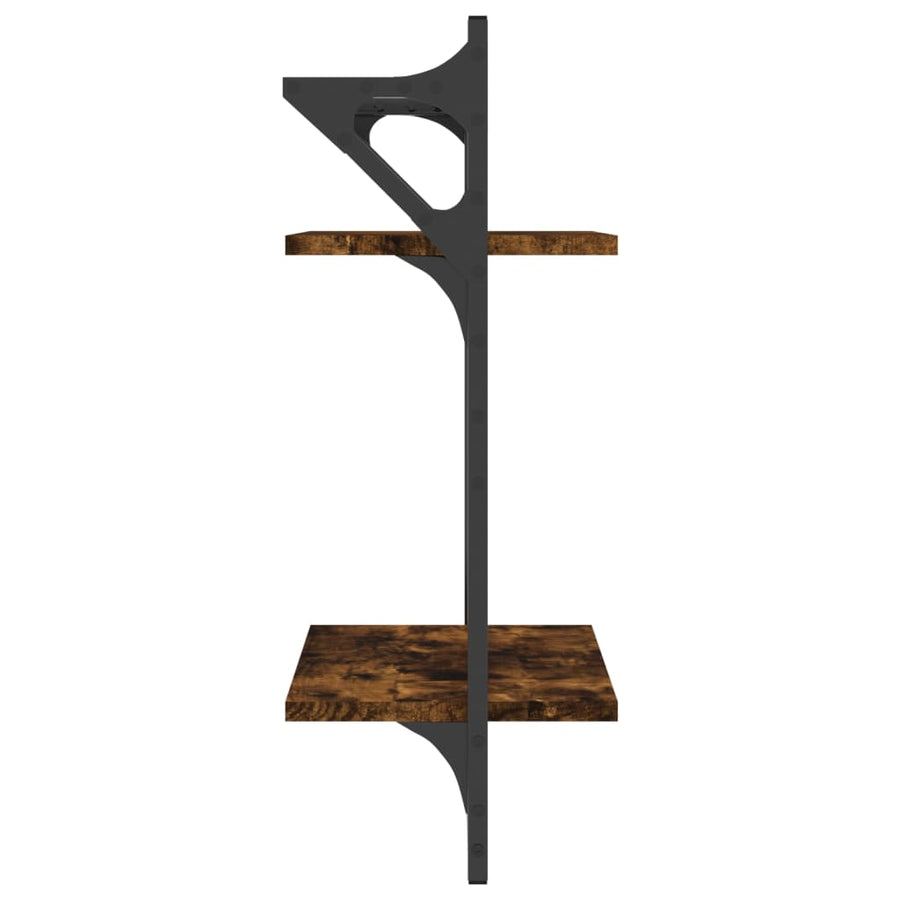 Wandschappen 2-Laags Met Stangen 2 St 30X25X65 Cm Gerookt Eiken