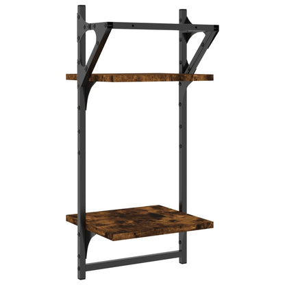 Wandschappen 2-Laags Met Stangen 2 St 30X25X65 Cm Gerookt Eiken
