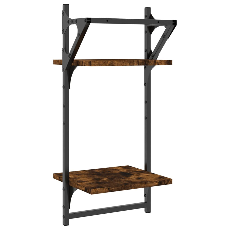 Wandschappen 2-Laags Met Stangen 2 St 30X25X65 Cm Gerookt Eiken