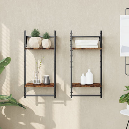 Wandschappen 2-Laags Met Stangen 2 St 30X25X65 Cm Gerookt Eiken
