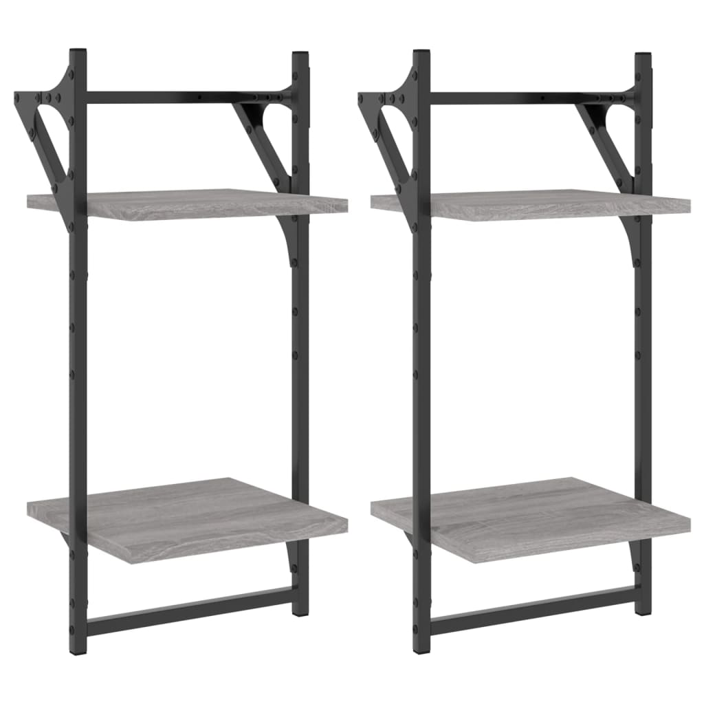 Wandschappen 2-Laags Met Stangen 2 St 30X25X65 Cm Grijs Sonoma