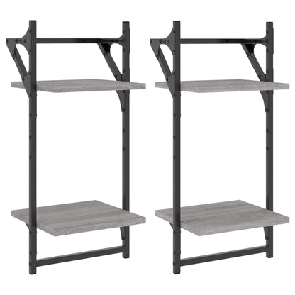 Wandschappen 2-Laags Met Stangen 2 St 30X25X65 Cm Grijs Sonoma