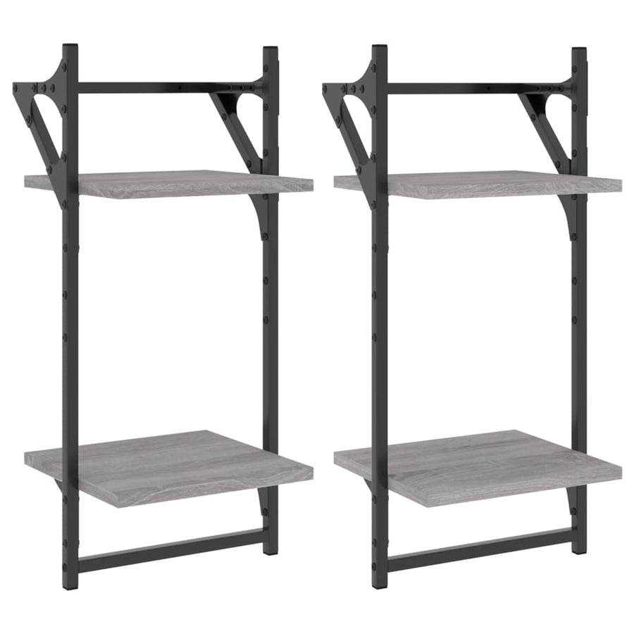 Wandschappen 2-Laags Met Stangen 2 St 30X25X65 Cm Grijs Sonoma