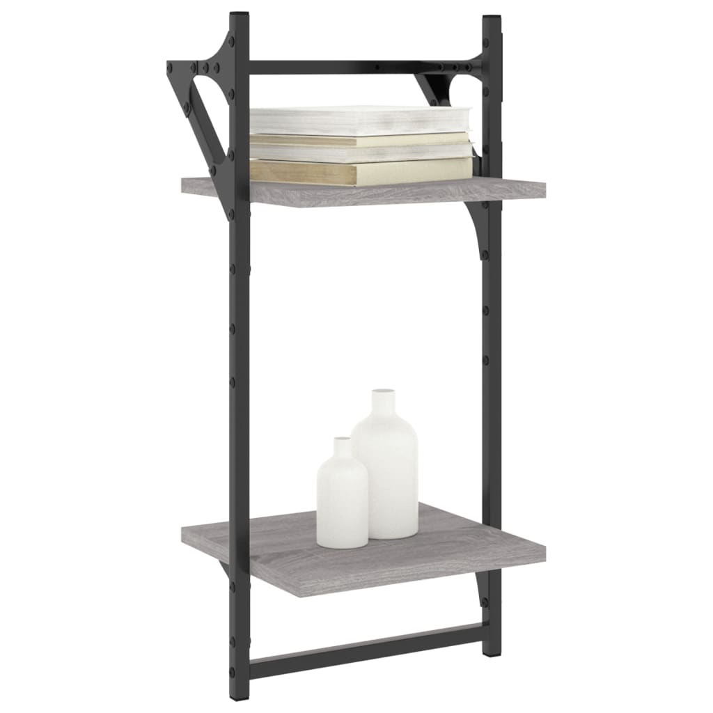 Wandschappen 2-Laags Met Stangen 2 St 30X25X65 Cm Grijs Sonoma