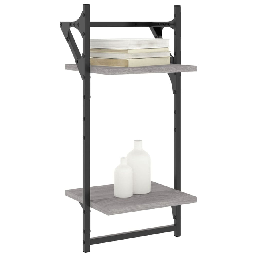 Wandschappen 2-Laags Met Stangen 2 St 30X25X65 Cm Grijs Sonoma