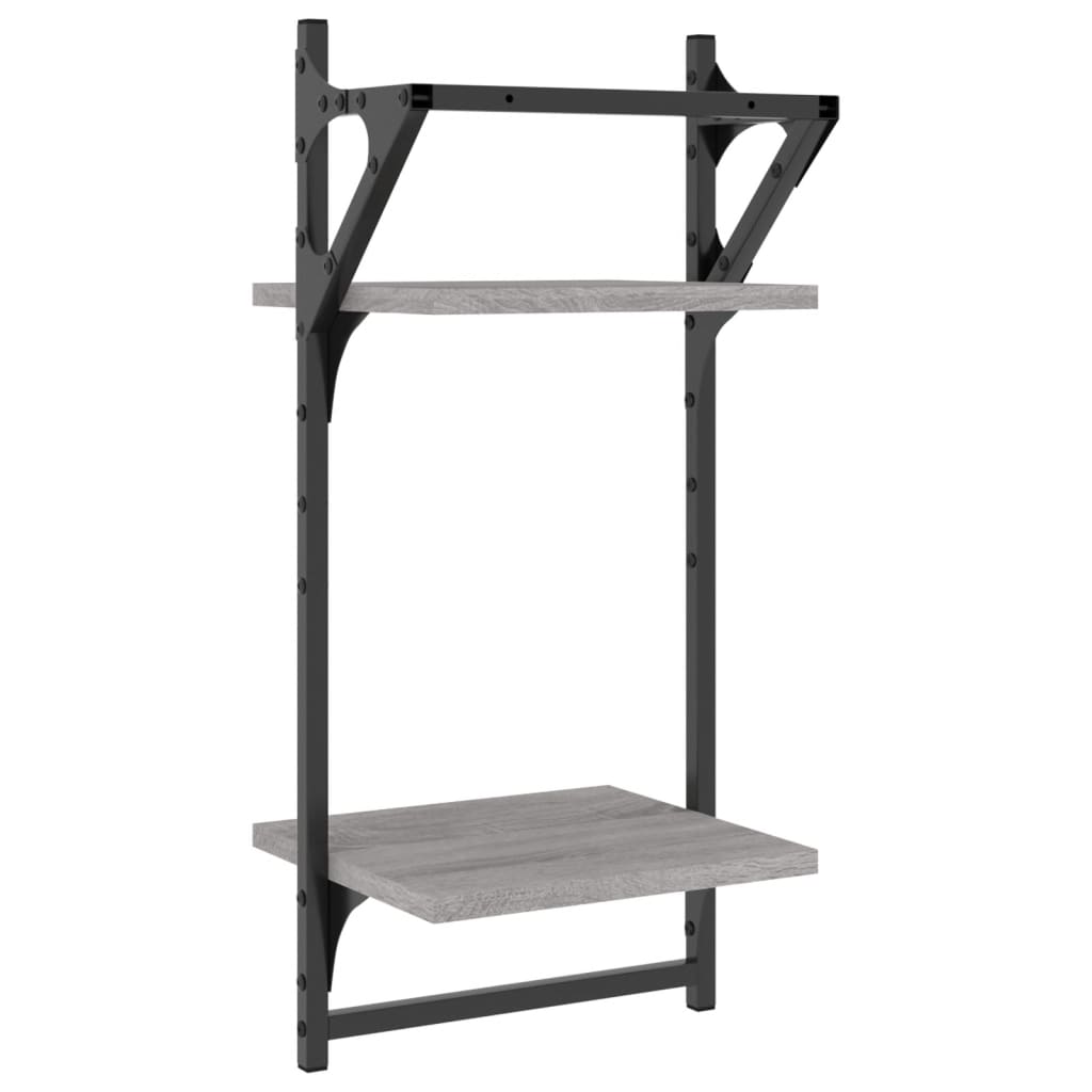 Wandschappen 2-Laags Met Stangen 2 St 30X25X65 Cm Grijs Sonoma