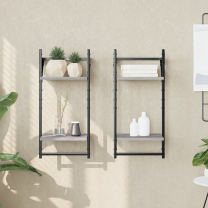 Wandschappen 2-Laags Met Stangen 2 St 30X25X65 Cm Grijs Sonoma