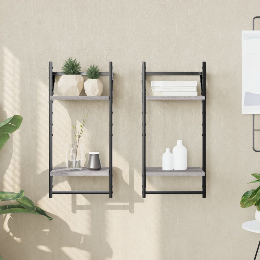 Wandschappen 2-Laags Met Stangen 2 St 30X25X65 Cm Grijs Sonoma