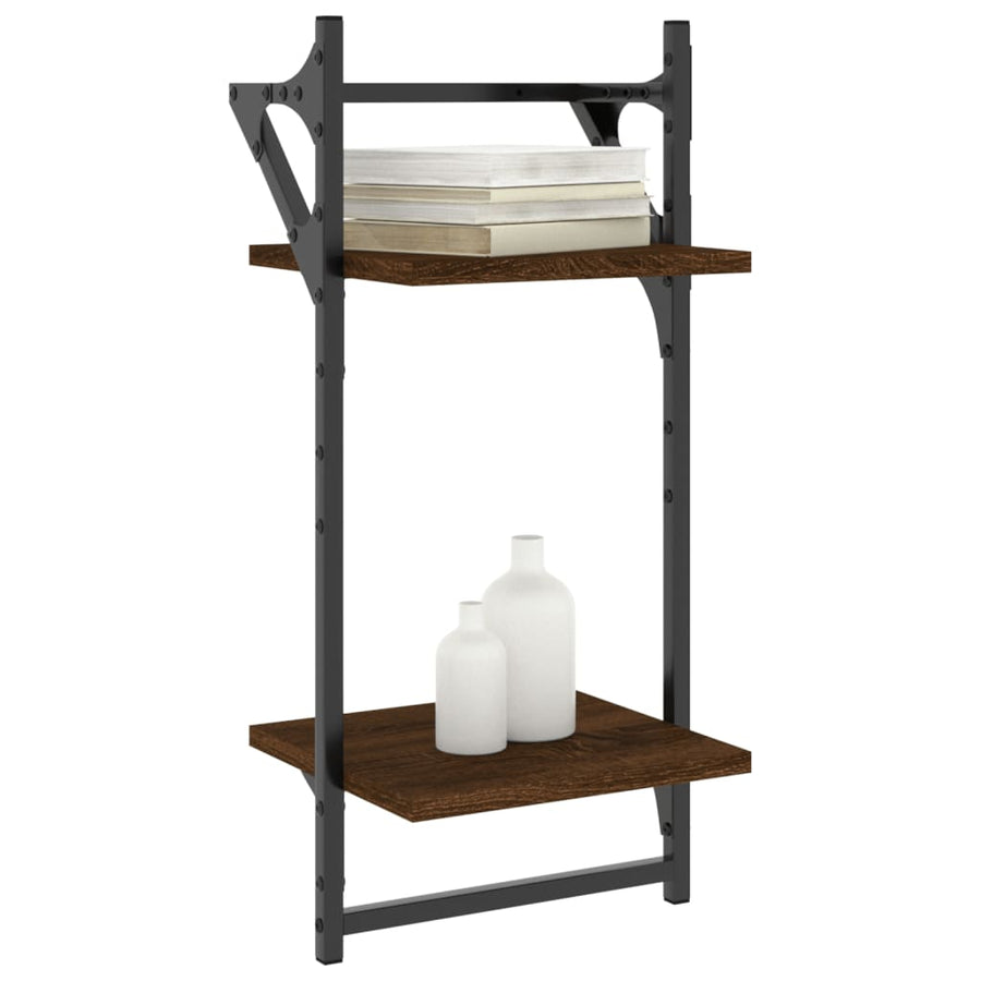 Wandschappen 2-Laags Met Stangen 2 St 30X25X65 Cm Bruineiken