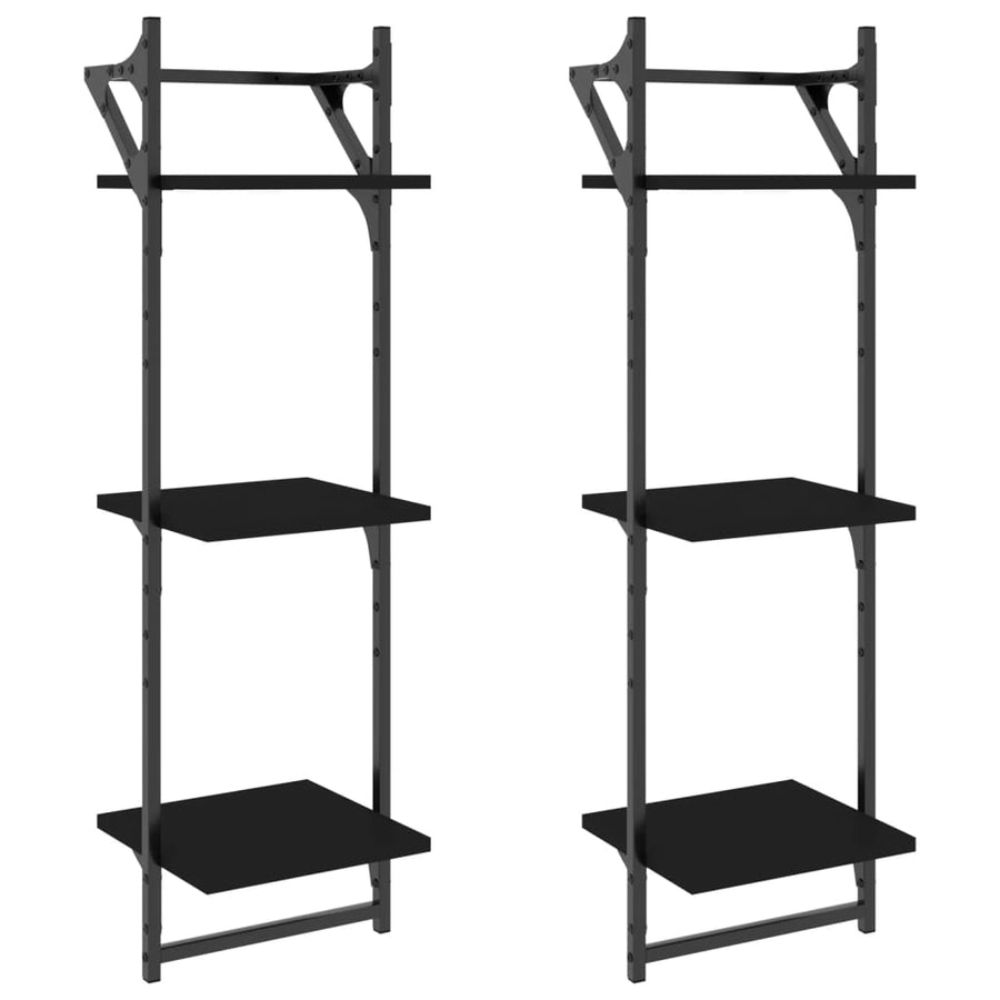 Wandschappen 3-Laags Met Stangen 2 St 30X25X100 Cm Zwart