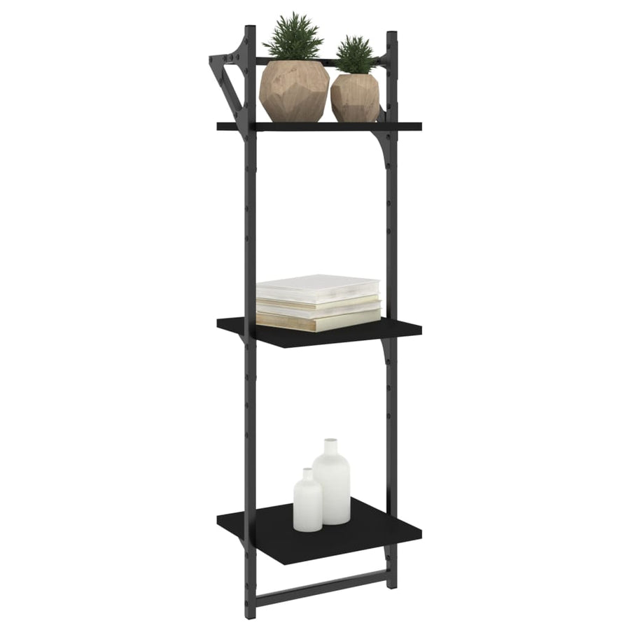 Wandschappen 3-Laags Met Stangen 2 St 30X25X100 Cm Zwart