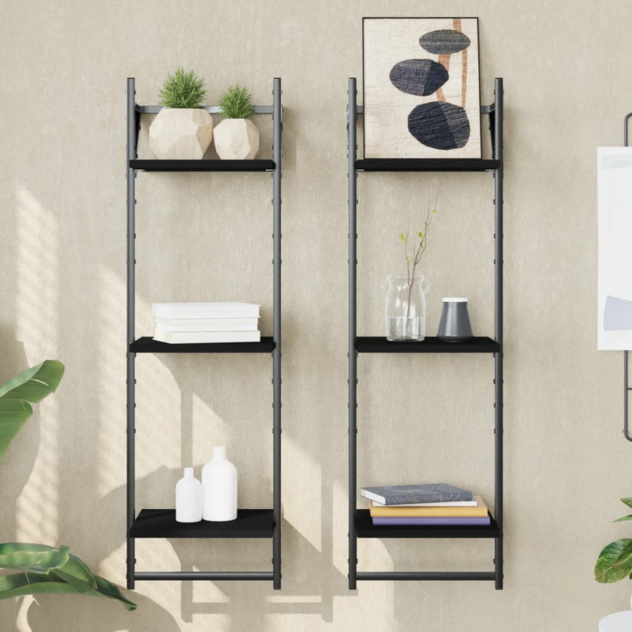 Wandschappen 3-Laags Met Stangen 2 St 30X25X100 Cm Zwart
