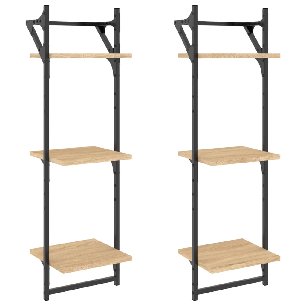Wandschappen 3-Laags Met Stangen 2 St 30X25X100 Cm Sonoma Eiken